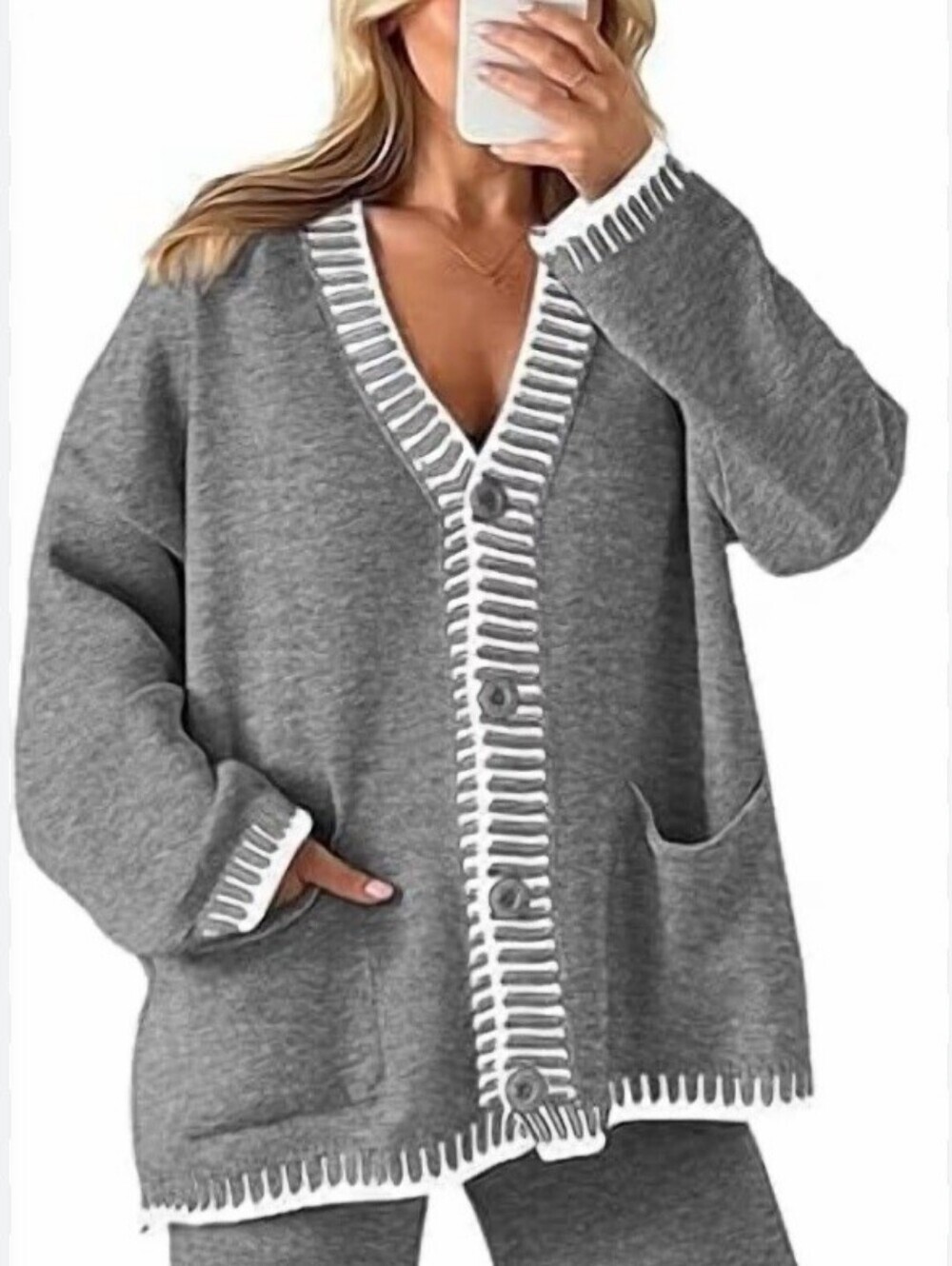 PrettyGarden Women's Gray Button Front Knit Cardigan Sweater Size Large L